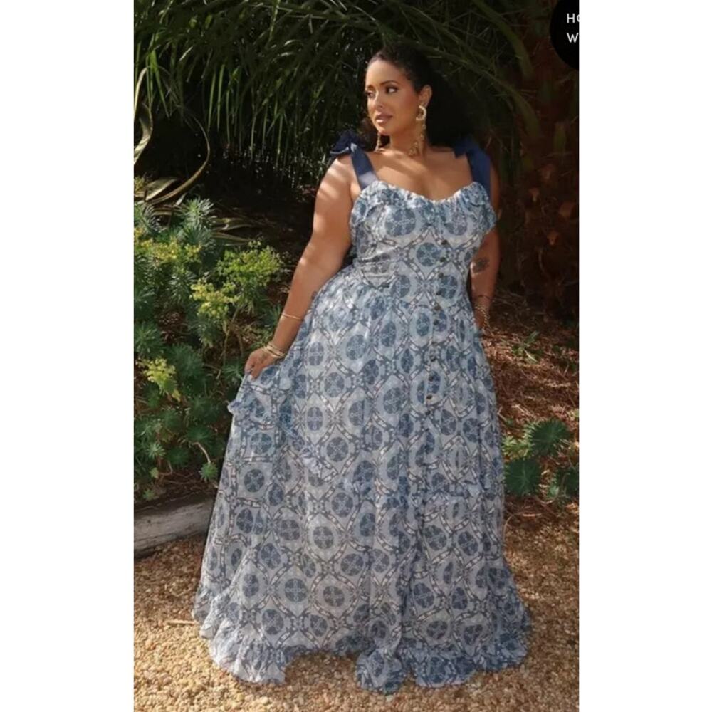 Festi Dutch Medallion Ancient Scroll Print Drop Waist Maxi Dress NWT Sz 1 14/16